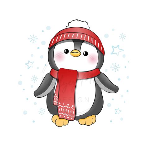 PNG, AI, JPG, Clip Art of Cute Winter Penguin, Cosy Hat and Scarf ...