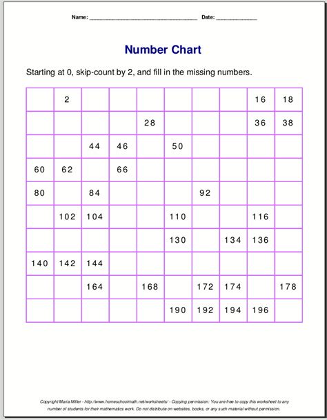 Free printable number charts and 100-charts for counting, skip counting ...