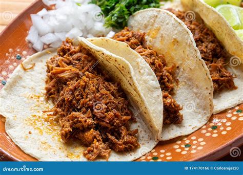 Mexican chilorio tacos stock photo. Image of background - 174170166