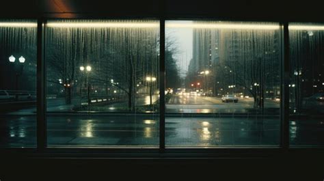 Premium AI Image | Rainy City View Through Glass Window