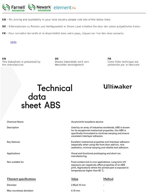 Technical Data Sheet (ABS) | PDF | Materials | Building Engineering