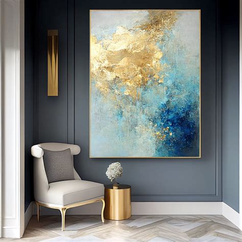 Original Blue Gold Leaf Abstract Painting Large Gold Palette - Etsy