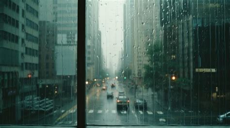 Premium AI Image | Rainy City View Through Glass Window