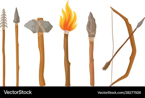 Collection stone age tools and weapon Royalty Free Vector