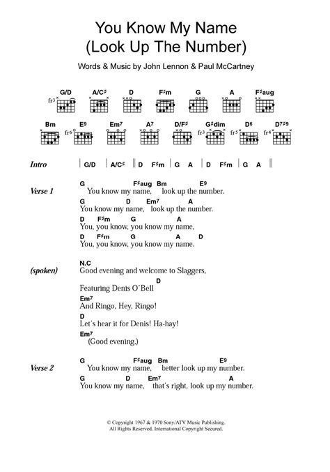 You Know My Name (Look Up The Number) by The Beatles - Guitar Chords ...