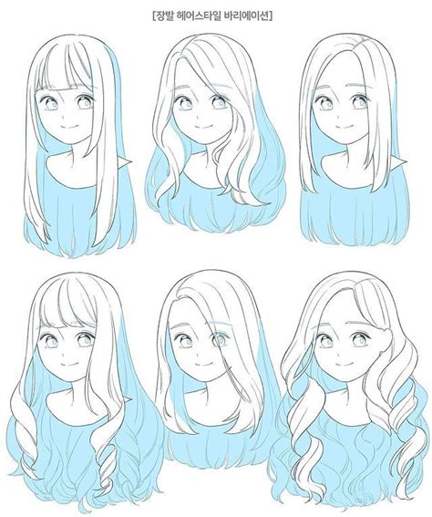 an anime character's face with long hair and various facial expressions ...