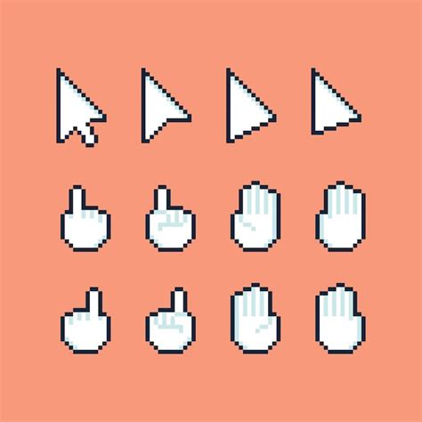 Premium Vector | Pixel art cartoon icon cursor set.