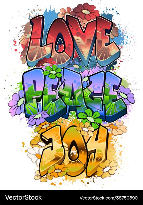 Love peace joy in graffiti art Royalty Free Vector Image