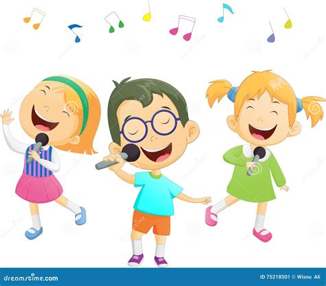 Happy Cartoon Boys and Girls Singing Stock Vector - Illustration of ...