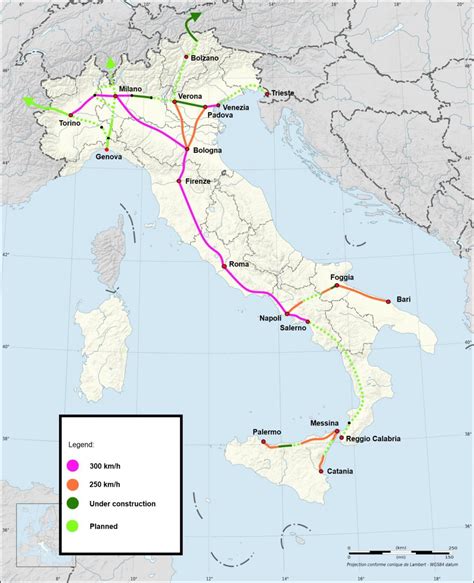 Italy high speed train map - Italy high speed rail map (Southern Europe ...