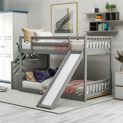 Twin Over Twin Bunk Bed Frame with Convertible Slide and Stairway ...