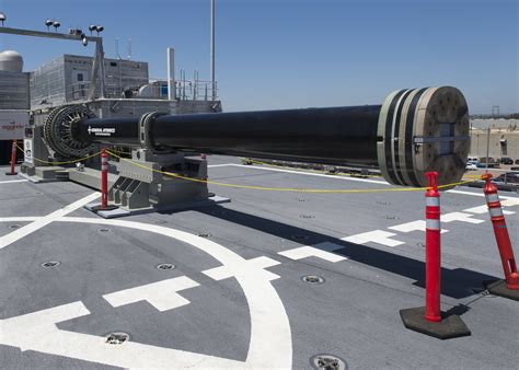 One of two electromagnetic railgun prototypes on display aboard joint ...