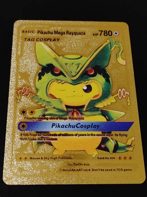 Mavin | 🔥Pikachu Tag Cosplay Mega Rayquaza Gold Foil FanArt Pokemon ...