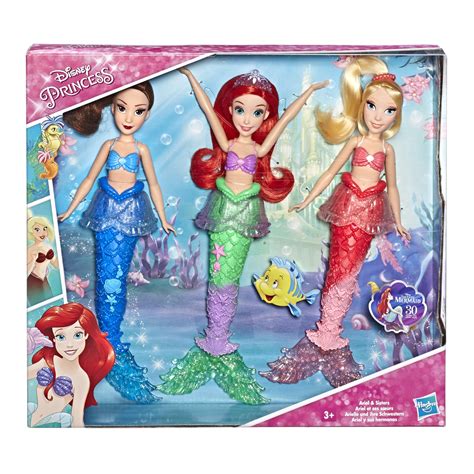 Disney Princess Ariel & Sisters Fashion Dolls, 3 Pack of Mermaid Dolls ...