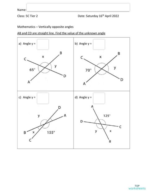 Vertically Opposite Angles. Interactive worksheet | TopWorksheets