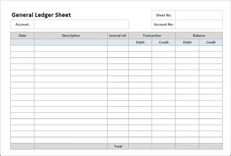 General Ledger Sheet Template | Double Entry Bookkeeping