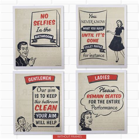 Funny Bathroom Decor Pictures. Set of 4 Unframed Art Prints Signs with ...