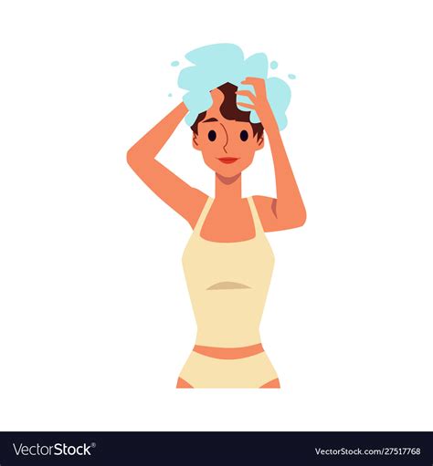 Cartoon woman washing her hair with shampoo Vector Image