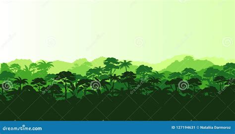 Vector Illustration of Horizontal Panorama Tropical Rainforest in ...