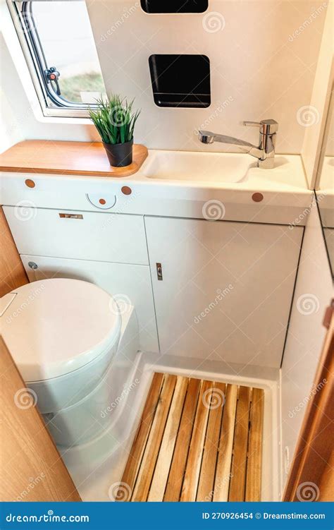 Camper Van Bathroom Interior with Toilet Stock Photo - Image of plant ...