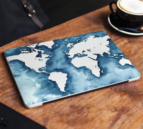 World Map Laptop Skin Sticker Notebook Vinyl Decal Blue Dell Hp Lenovo ...