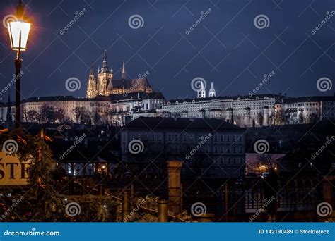 Prague castle at night stock image. Image of prague - 142190489