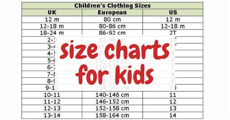 Size Charts For Kids - Clothing Sizes For Boys And Girls