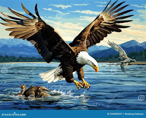 Eagle catching fish stock illustration. Illustration of bird - 294982597