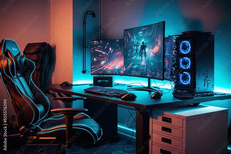 A general view of a professional gamer's home office showing their PC ...