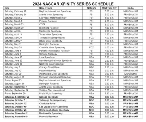 Nascar Schedule 2024 Xfinity - Alma Lyndel