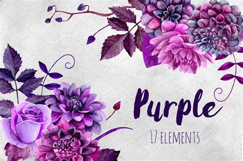 Watercolor purple flowers clip art | Illustrations ~ Creative Market