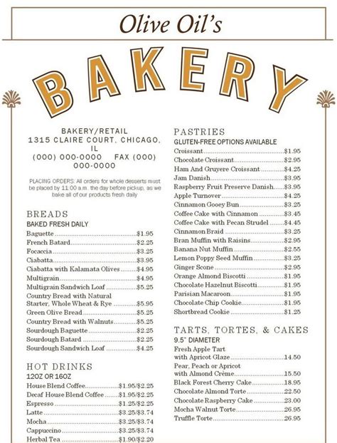 Free Bakery Menu Templates Download