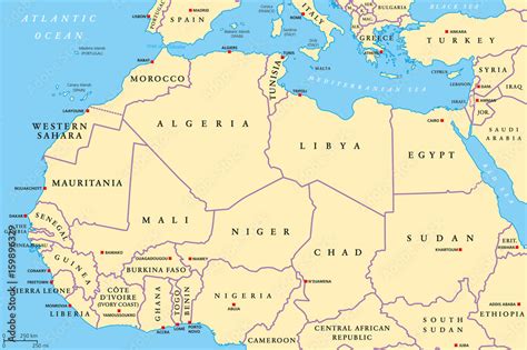 North Africa countries political map with capitals and borders. From ...