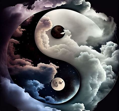 Yin Yang, fantasy, moon, luna, sun, cloud, night, black, white, day, HD ...