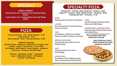 Menu — Marcos's Pizza and Subs Arcade