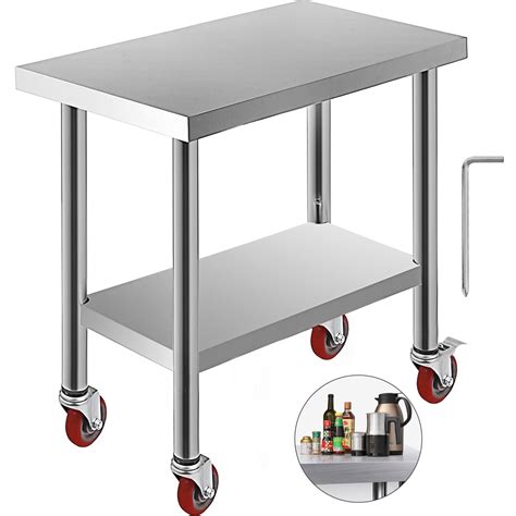 VEVOR 30x18x34 in Stainless Steel Work Table 3-Stage Adjustable Shelf ...