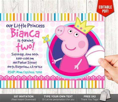 Peppa Pig Princess Invitation | Peppa pig birthday invitations, Pig ...