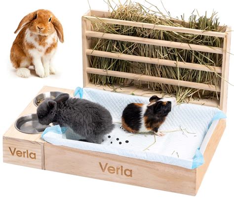 Buy Rabbit Hay Feeder with Litter Box and s, 3 in 1 Wooden Feeder ...