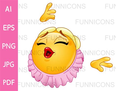 Ballerina Emoji Dancing Ballet, with Pink Tutu, Vector clipart stock.