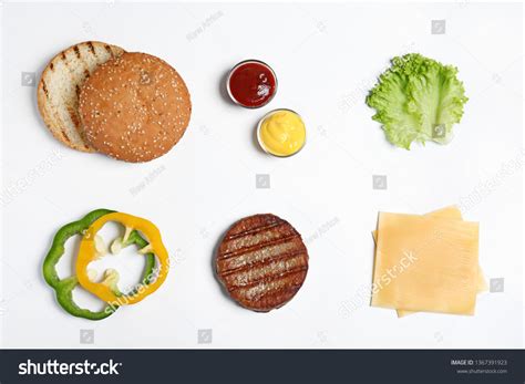 Composition Burger Ingredients On White Background Stock Photo ...