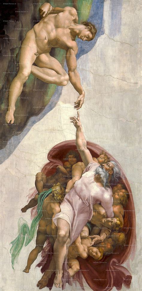 The Creation Of Adam" By Michelangelo The God Touching Adam Fresco ...