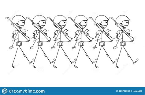 Cartoon of Modern Soldiers Marching on Parade or in To War Stock Vector ...