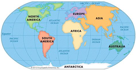 Labeled Continents And Oceans Map