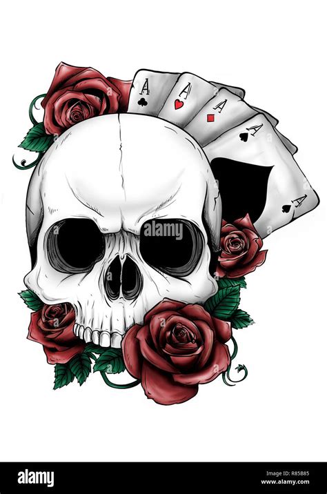 Skull with flowers, with roses. Drawing by hand. . Illustrator 10 Stock ...