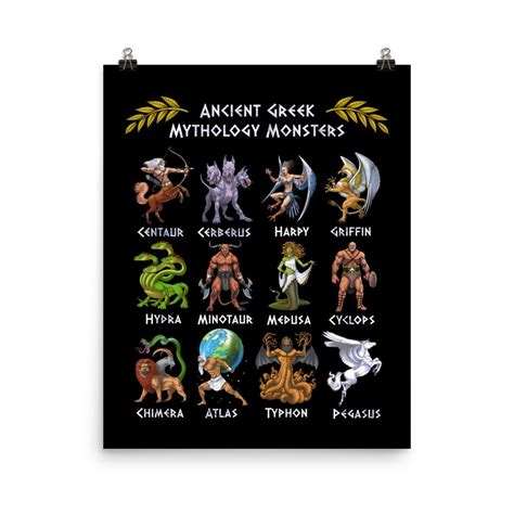 Greek Mythology Mythical Creatures Poster Ancient Greece Gods Wall ...