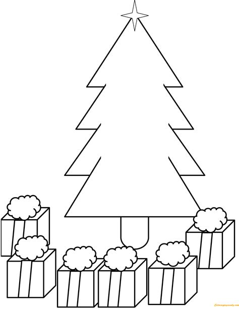 Presents Under Christmas Tree Coloring Page - Free Printable Coloring Pages