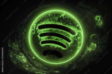 Spotify logo. Green neon lights. Double exposure ocean, clock and ...