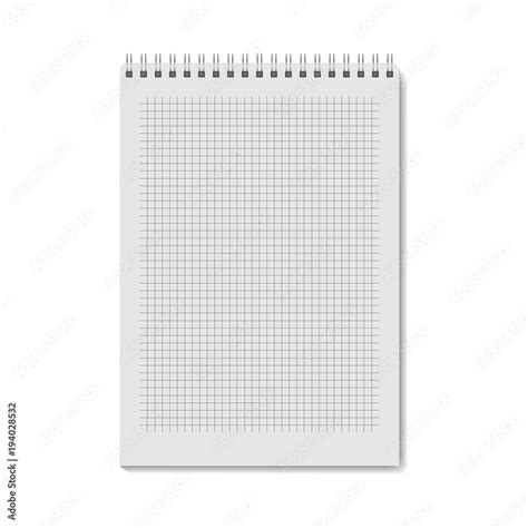 Realistic notebook template A5, grid cage 5 mm millimeter. Vector ...