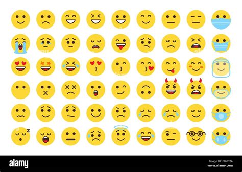 Emoji face icon set. Different type flat emoticon smile collection ...