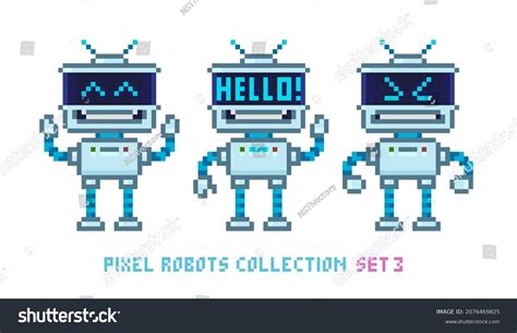 Pixel Art 8bit Cartoon Robots Retro Stock Vector (Royalty Free) 2076469825